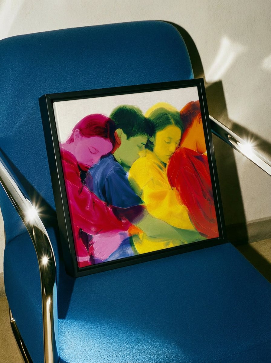 Painting by Novart studio of young people napping.